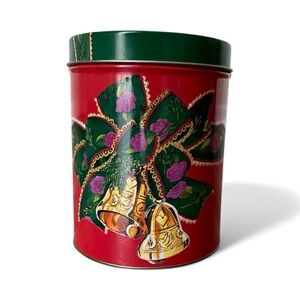 Festive Red and Green Tin with Bell Design Christmas Tin